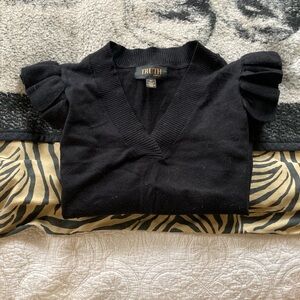 Formal puff shoulder v neck sweater